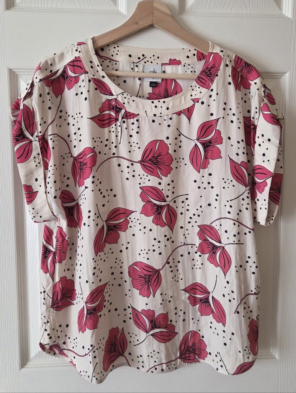 Cabi Pink Ivory Whimsy Floral Print Joyride Boxy Top Shirt Blouse Size Small